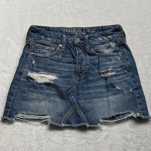 American Eagle Outfitters Denim Jean Mini Skirt Womens Button Fly Sz 0